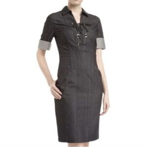 LAFAYETTE 148 New York Dark Chambray Black Denim Nissa Lace-Up Dress Size 14